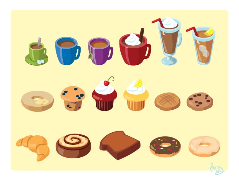 Casual gaming assets for a Cafe themed game.